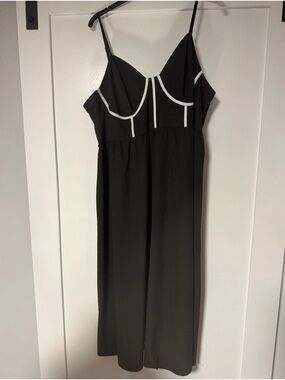 Cute Curve Black Midi Dress 4XL 20/22 Contrast Trim Ruffle Strap Smocked Back